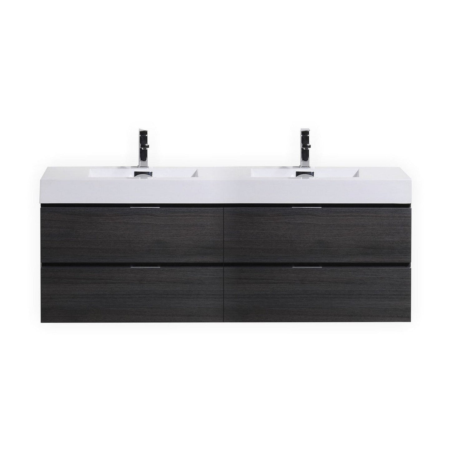 KubeBath Bliss 72" Gray Oak Wall-Mounted Modern Bathroom Vanity With Double Integrated Acrylic Sink With Overflow and 22" Gray Oak Framed Two Mirrors With Shelf