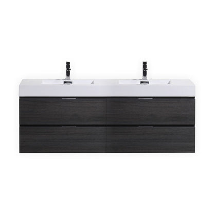 KubeBath Bliss 72" Gray Oak Wall-Mounted Modern Bathroom Vanity With Double Integrated Acrylic Sink With Overflow