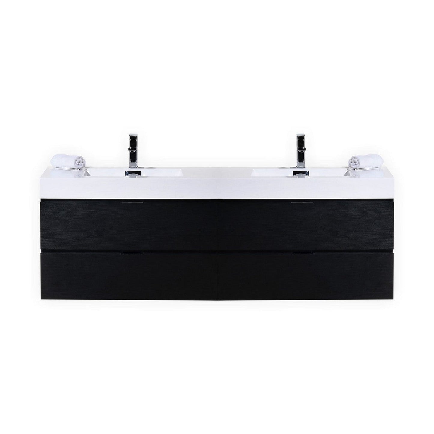 KubeBath Bliss 80" Black Wall-Mounted Modern Bathroom Vanity With Double Integrated Acrylic Sink With Overflow and 22" Black Framed Two Mirrors With Shelf