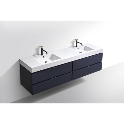KubeBath Bliss 80" Blue Wall-Mounted Modern Bathroom Vanity With Double Integrated Acrylic Sink With Overflow and 24" White Framed Two Mirrors With Shelf