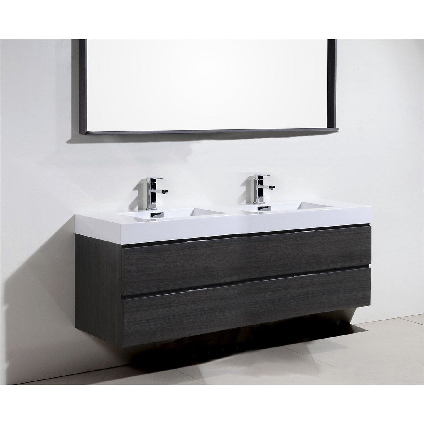 KubeBath Bliss 80" Gray Oak Wall-Mounted Modern Bathroom Vanity With Double Integrated Acrylic Sink With Overflow