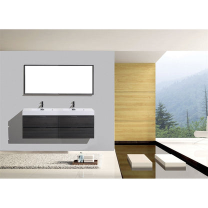 KubeBath Bliss 80" Gray Oak Wall-Mounted Modern Bathroom Vanity With Double Integrated Acrylic Sink With Overflow and 22" Gray Oak Framed Two Mirrors With Shelf