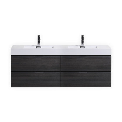 KubeBath Bliss 80" Gray Oak Wall-Mounted Modern Bathroom Vanity With Double Integrated Acrylic Sink With Overflow and 22" Gray Oak Framed Two Mirrors With Shelf