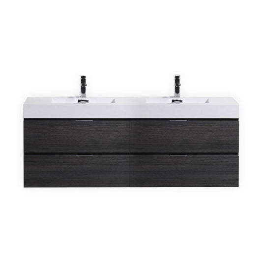 KubeBath Bliss 80" Gray Oak Wall-Mounted Modern Bathroom Vanity With Double Integrated Acrylic Sink With Overflow and 22" Gray Oak Framed Two Mirrors With Shelf