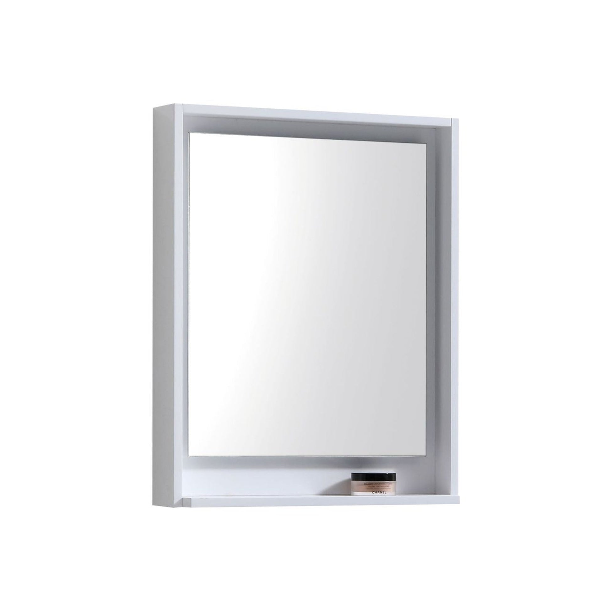 KubeBath Bliss 80" High Gloss White Wall-Mounted Modern Bathroom Vanity With Double Integrated Acrylic Sink With Overflow and 24" White Framed Two Mirrors With Shelf