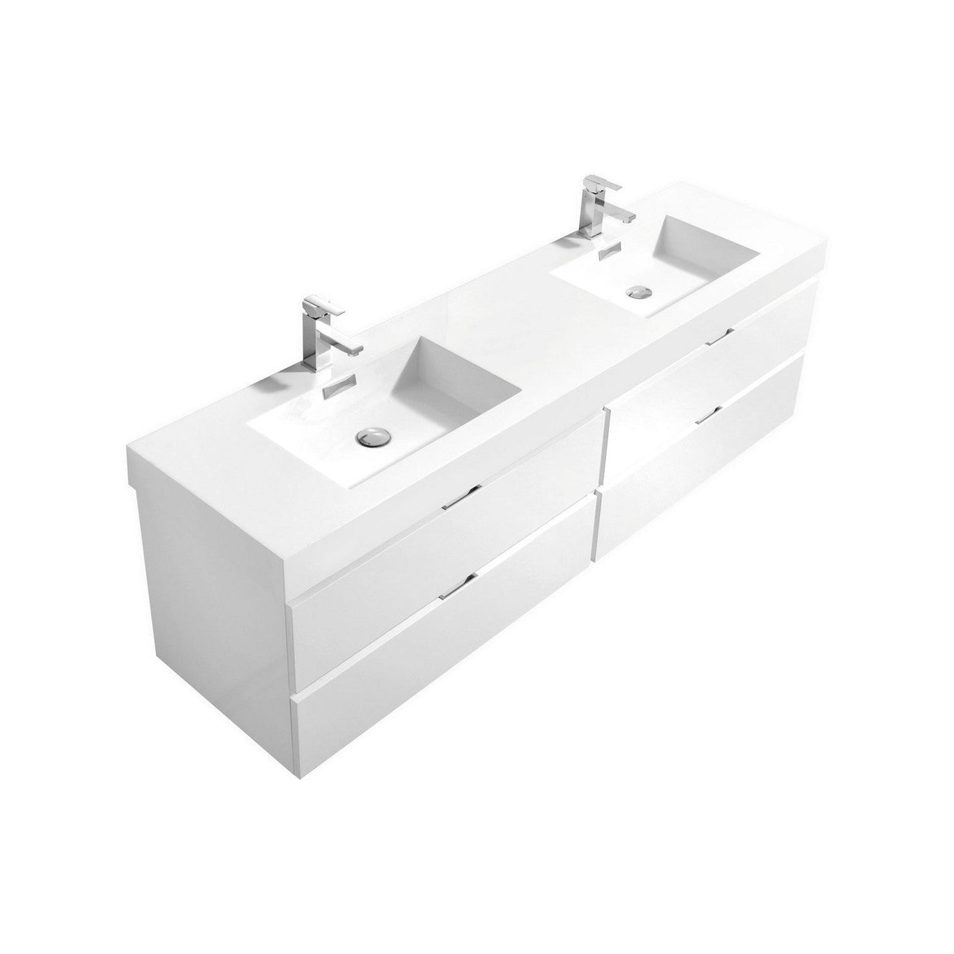 KubeBath Bliss 80" High Gloss White Wall-Mounted Modern Bathroom Vanity With Double Integrated Acrylic Sink With Overflow and 24" White Framed Two Mirrors With Shelf