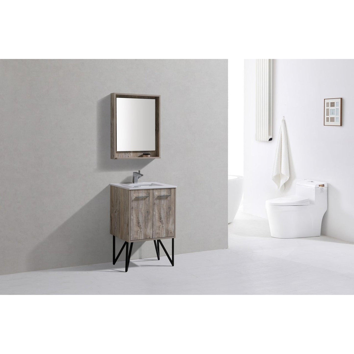 KubeBath Bosco 24" Nature Wood Modern Freestanding Bathroom Vanity With Single Undermount Sink With Overflow