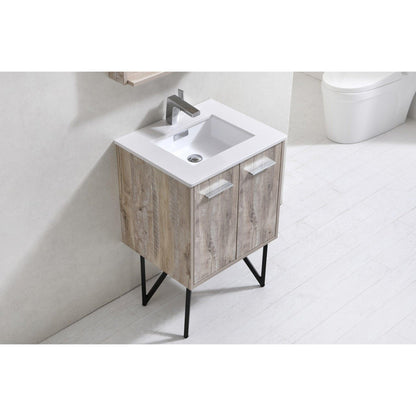 KubeBath Bosco 24" Nature Wood Modern Freestanding Bathroom Vanity With Single Undermount Sink With Overflow and 24" Narure Wood Framed Mirror