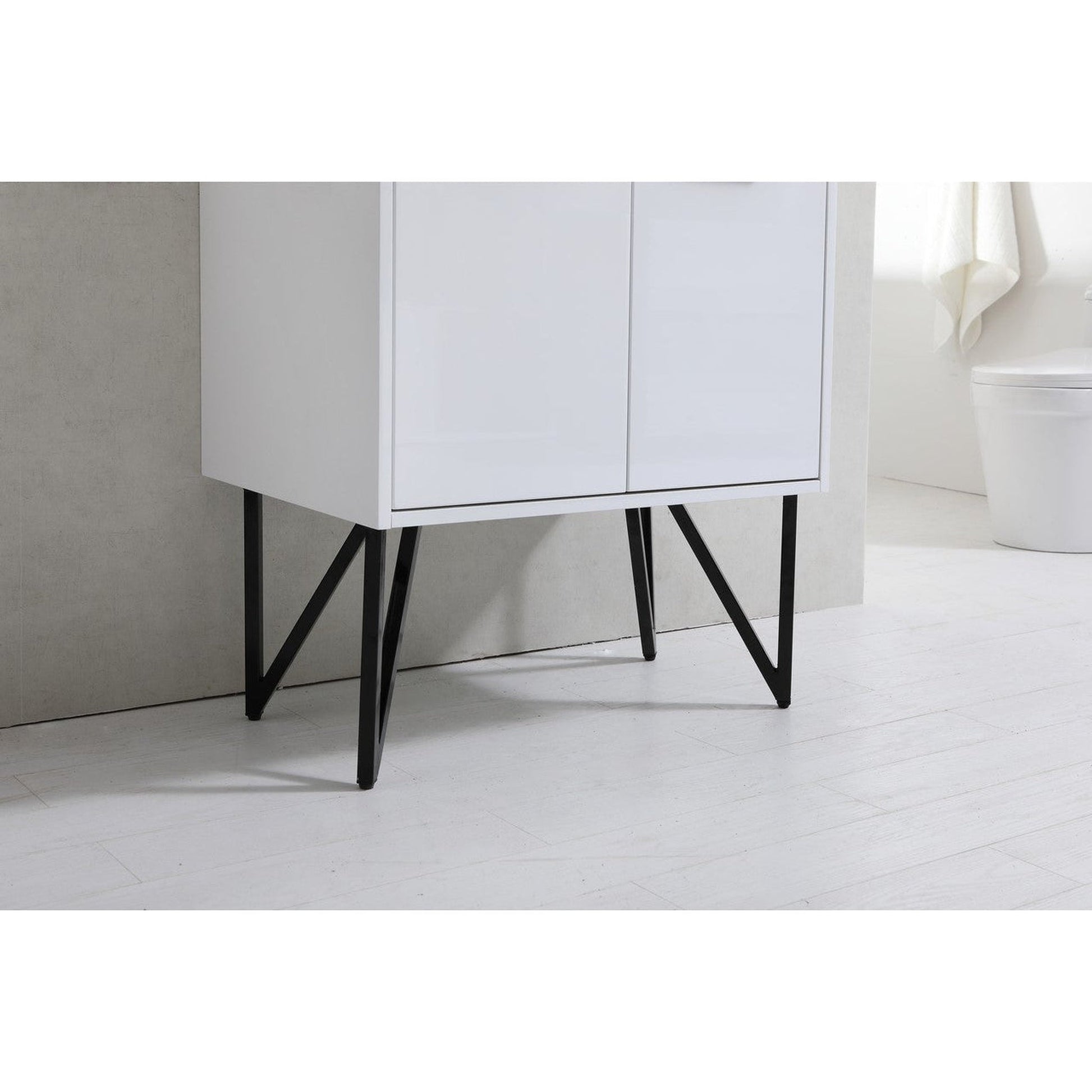 KubeBath Bosco 30" High Gloss White Modern Freestanding Bathroom Vanity With Single Undermount Sink With Overflow and 30" White Framed Mirror