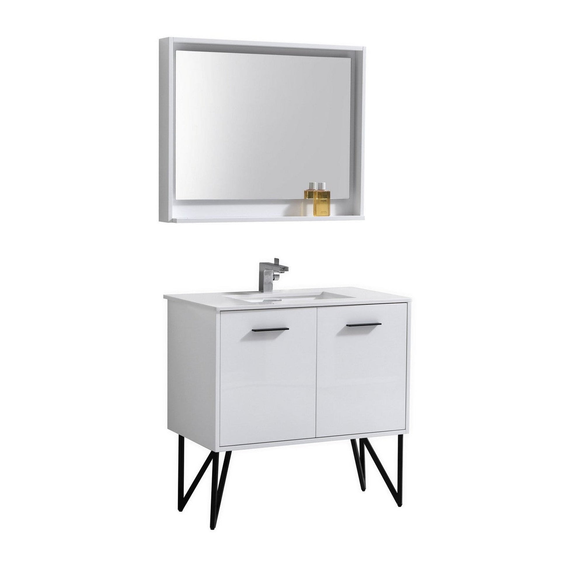 KubeBath Bosco 36" High Gloss White Modern Freestanding Bathroom Vanity With Single Undermount Sink With Overflow