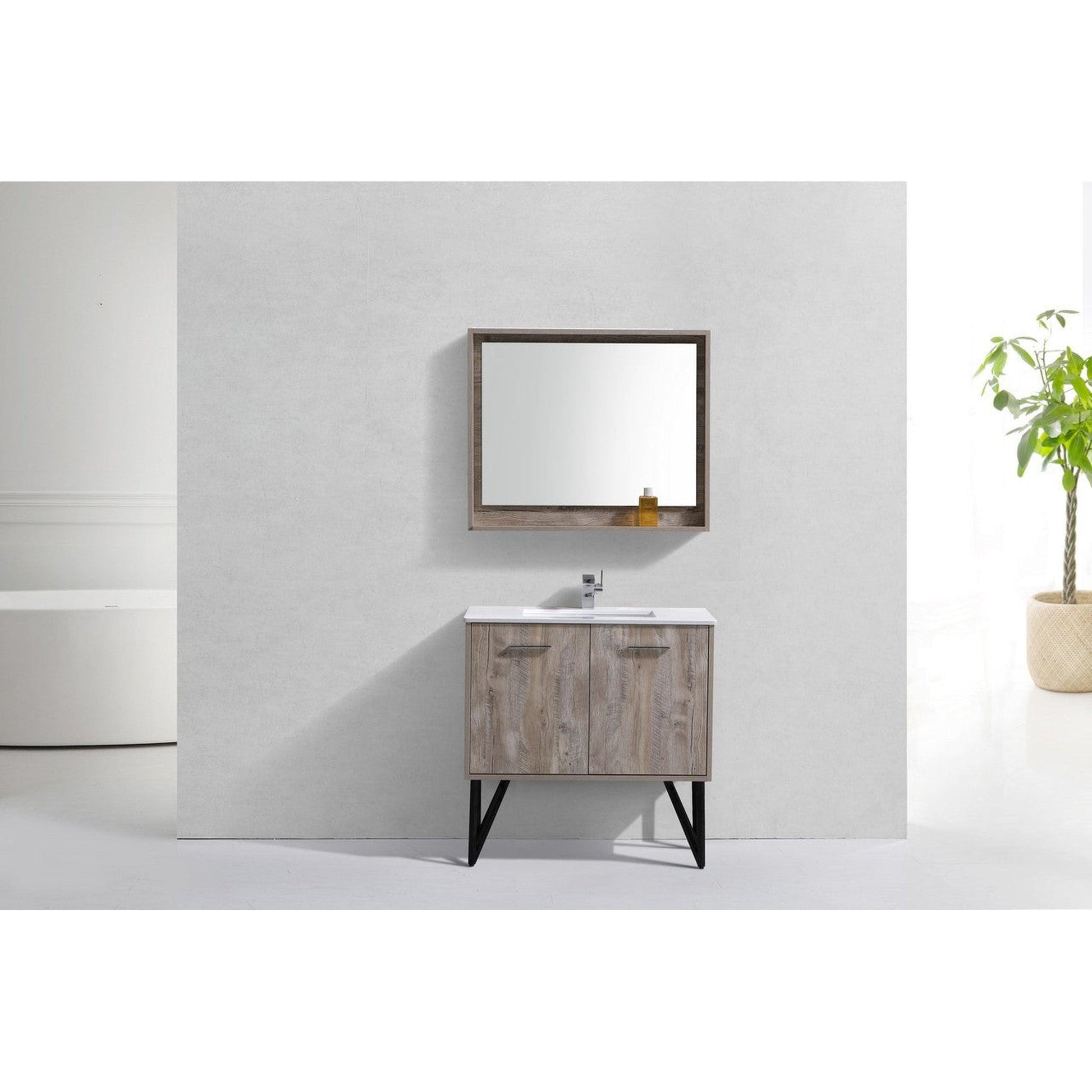 KubeBath Bosco 36" Nature Wood Modern Freestanding Bathroom Vanity With Single Undermount Sink With Overflow