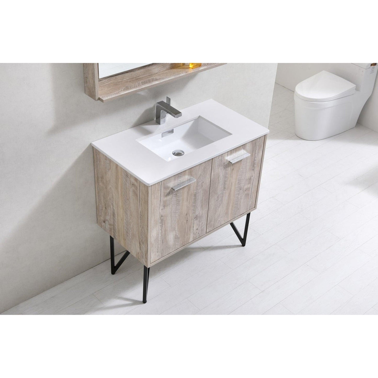 KubeBath Bosco 36" Nature Wood Modern Freestanding Bathroom Vanity With Single Undermount Sink With Overflow