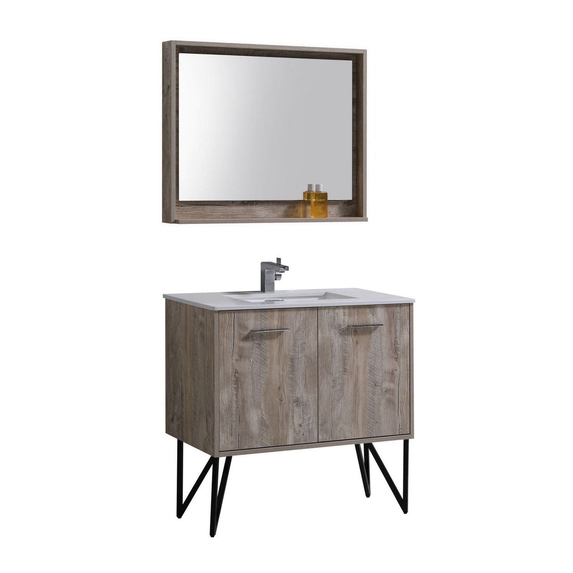 KubeBath Bosco 36" Nature Wood Modern Freestanding Bathroom Vanity With Single Undermount Sink With Overflow