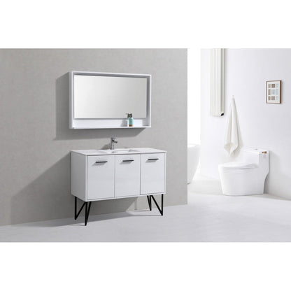 KubeBath Bosco 48" High Gloss White Modern Freestanding Bathroom Vanity With Single Undermount Sink With Overflow