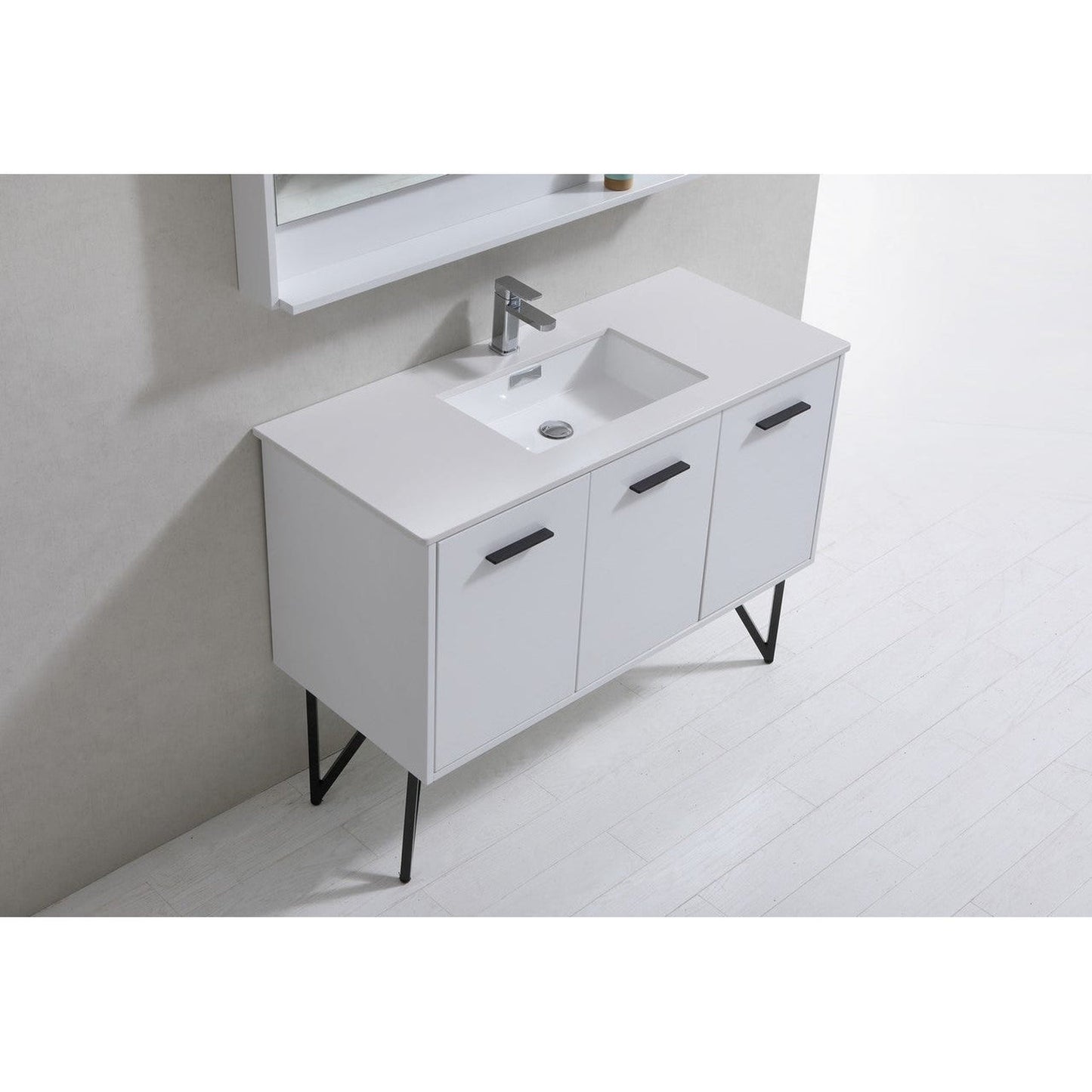 KubeBath Bosco 48" High Gloss White Modern Freestanding Bathroom Vanity With Single Undermount Sink With Overflow