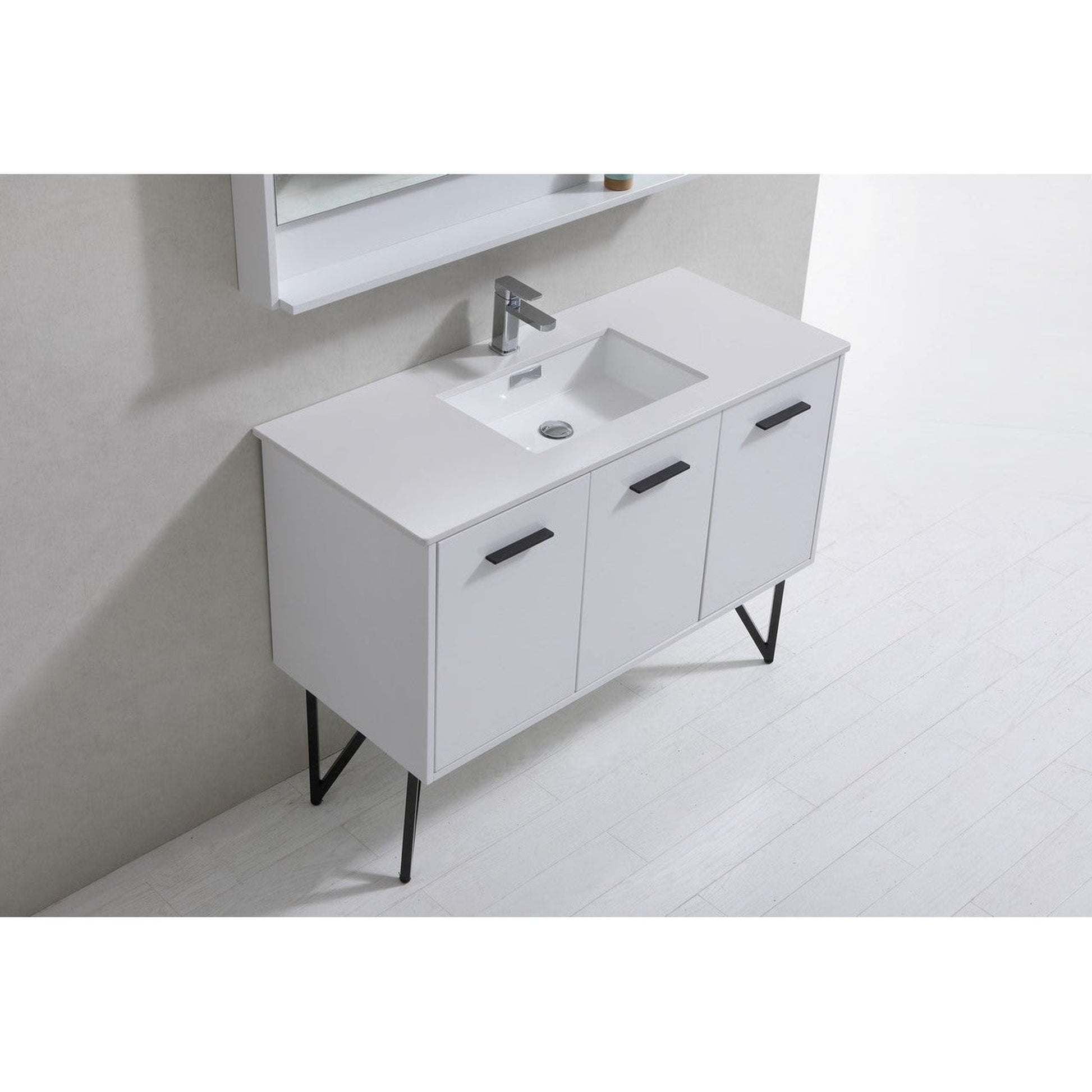 KubeBath Bosco 48" High Gloss White Modern Freestanding Bathroom Vanity With Single Undermount Sink With Overflow