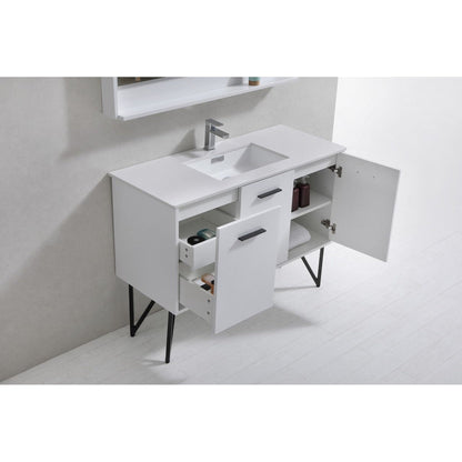 KubeBath Bosco 48" High Gloss White Modern Freestanding Bathroom Vanity With Single Undermount Sink With Overflow