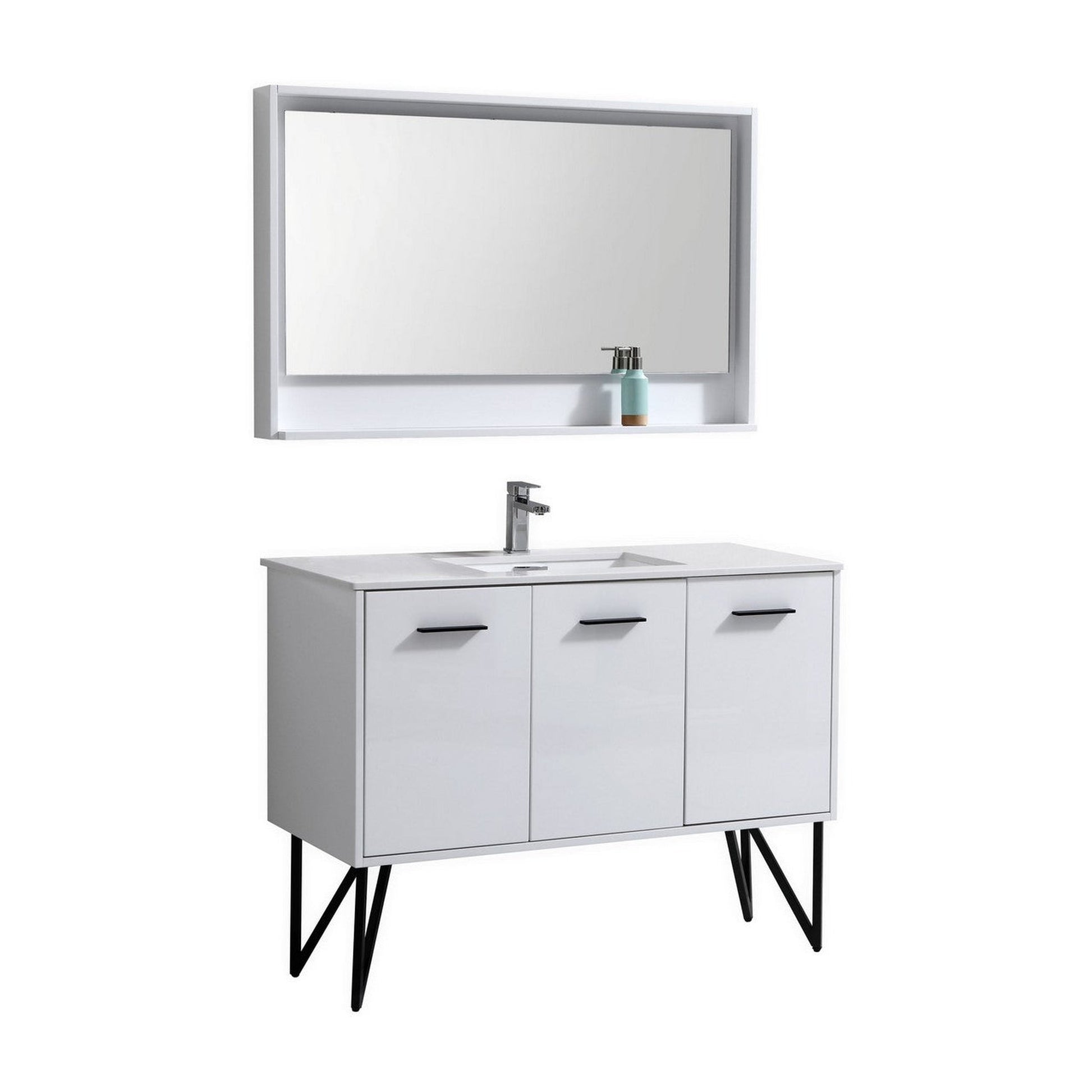 KubeBath Bosco 48" High Gloss White Modern Freestanding Bathroom Vanity With Single Undermount Sink With Overflow