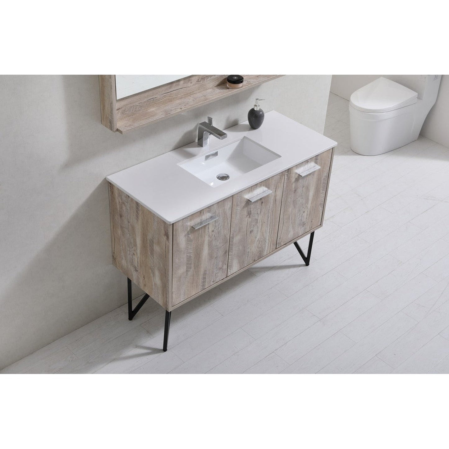 KubeBath Bosco 48" Nature Wood Modern Freestanding Bathroom Vanity With Single Undermount Sink With Overflow