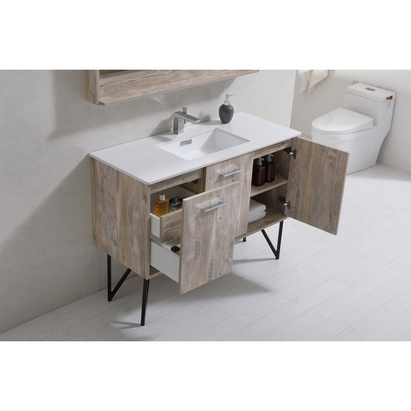 KubeBath Bosco 48" Nature Wood Modern Freestanding Bathroom Vanity With Single Undermount Sink With Overflow