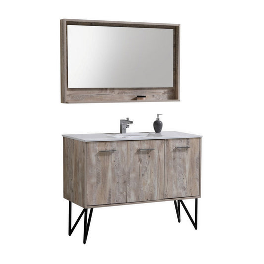 KubeBath Bosco 48" Nature Wood Modern Freestanding Bathroom Vanity With Single Undermount Sink With Overflow
