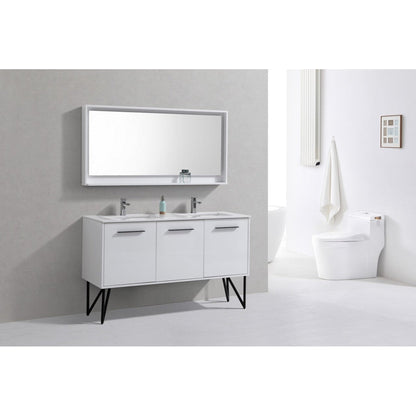 KubeBath Bosco 60" High Gloss White Modern Freestanding Bathroom Vanity With Single Undermount Sink With Overflow