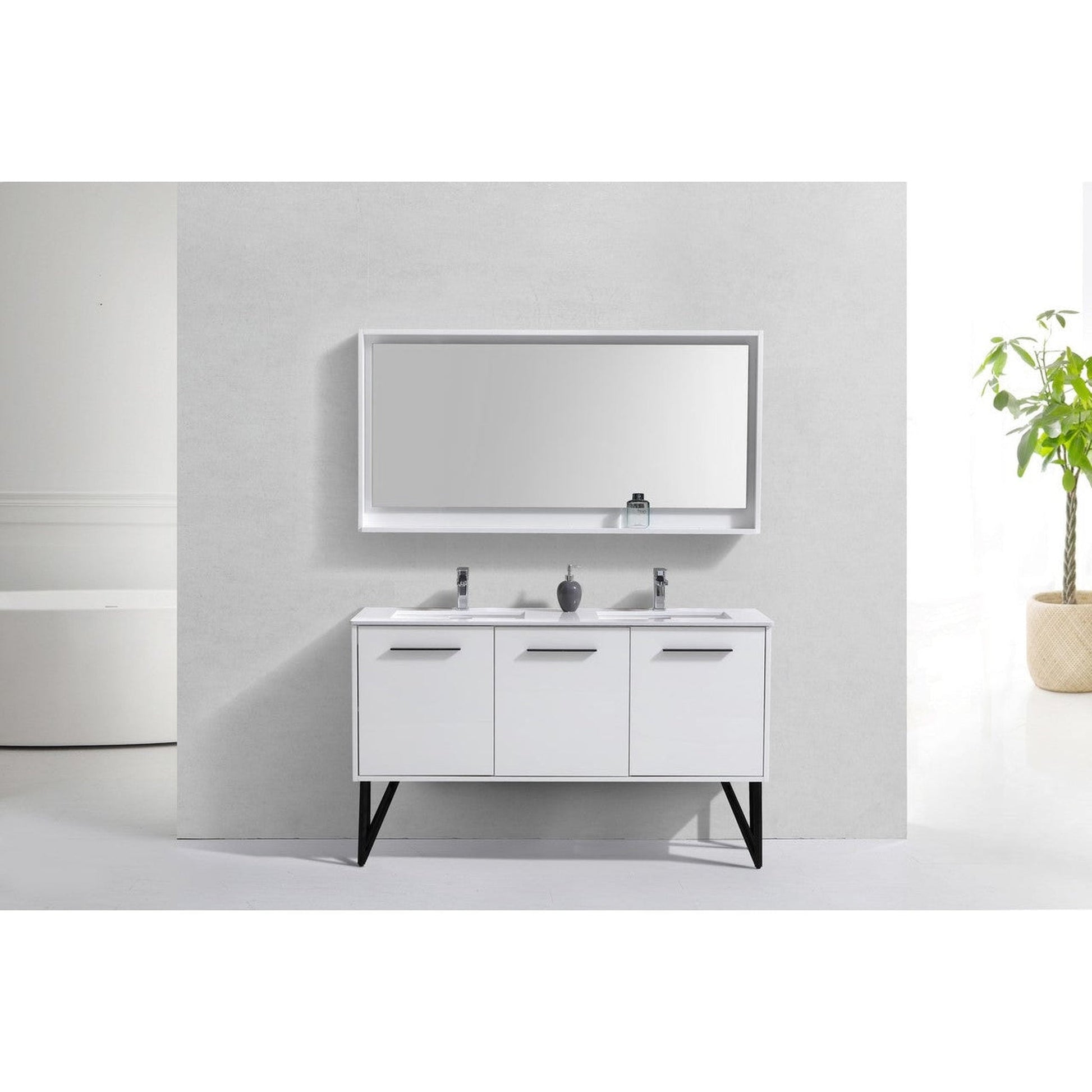 KubeBath Bosco 60" High Gloss White Modern Freestanding Bathroom Vanity With Single Undermount Sink With Overflow