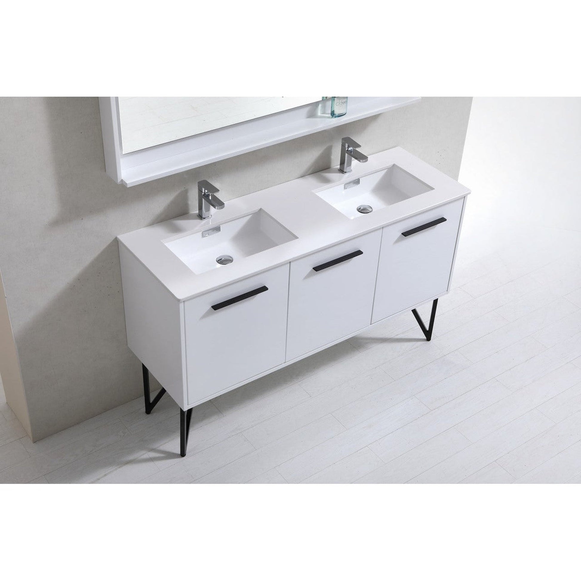 KubeBath Bosco 60" High Gloss White Modern Freestanding Bathroom Vanity With Single Undermount Sink With Overflow