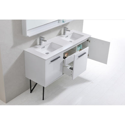 KubeBath Bosco 60" High Gloss White Modern Freestanding Bathroom Vanity With Single Undermount Sink With Overflow