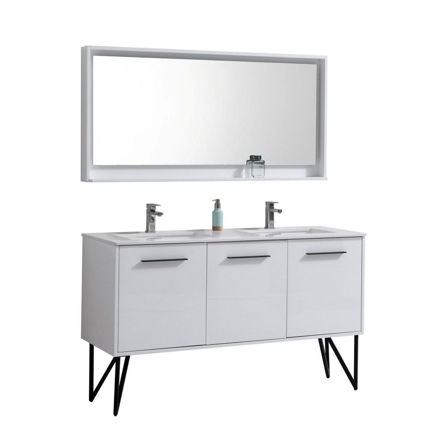 KubeBath Bosco 60" High Gloss White Modern Freestanding Bathroom Vanity With Single Undermount Sink With Overflow