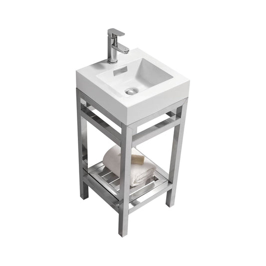 KubeBath Cisco 16" Stainless Steel Chrome Console Freestanding Modern Bathroom Vanity With Single Integrated Acrylic Sink With Overflow