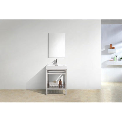 KubeBath Cisco 24" Stainless Steel Chrome Console Freestanding Modern Bathroom Vanity With Single Integrated Acrylic Sink With Overflow