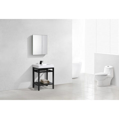 KubeBath Cisco 24" Stainless Steel Matte Black Console Freestanding Modern Bathroom Vanity With Single Integrated Acrylic Sink With Overflow and 22" Black Framed Mirror