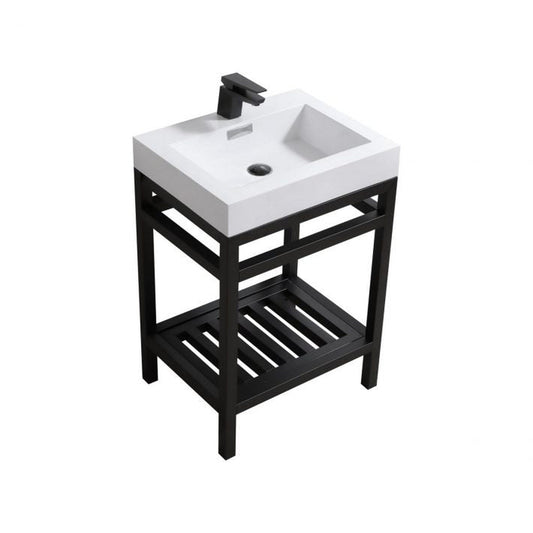 KubeBath Cisco 24" Stainless Steel Matte Black Console Freestanding Modern Bathroom Vanity With Single Integrated Acrylic Sink With Overflow