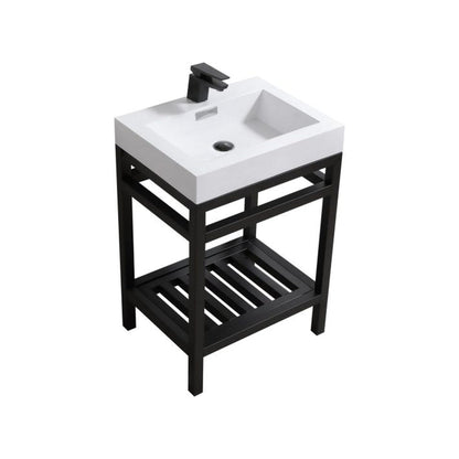 KubeBath Cisco 24" Stainless Steel Matte Black Console Freestanding Modern Bathroom Vanity With Single Integrated Acrylic Sink With Overflow