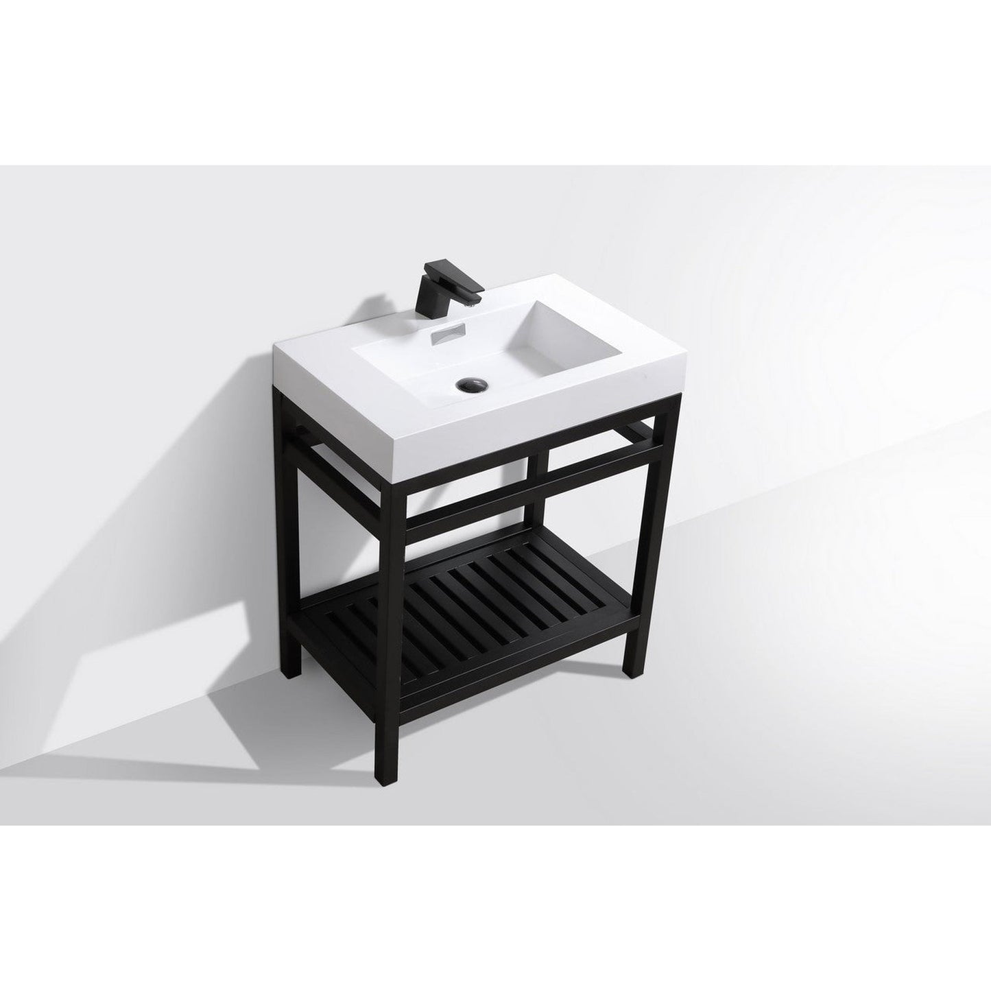 KubeBath Cisco 30" Stainless Steel Matte Black Console Freestanding Modern Bathroom Vanity With Single Integrated Acrylic Sink With Overflow