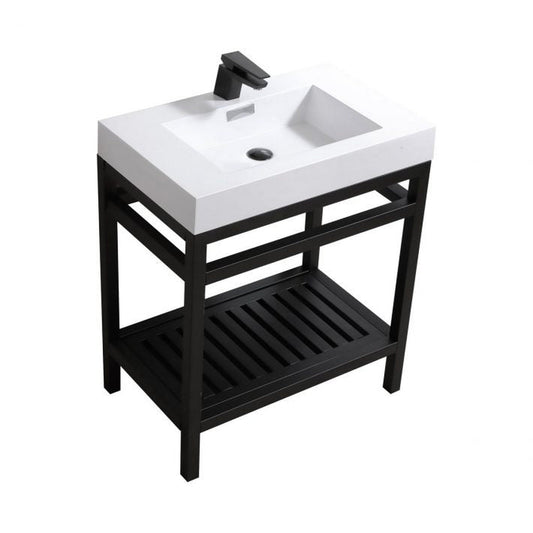 KubeBath Cisco 30" Stainless Steel Matte Black Console Freestanding Modern Bathroom Vanity With Single Integrated Acrylic Sink With Overflow