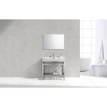 KubeBath Cisco 36" Stainless Steel Chrome Console Freestanding Modern Bathroom Vanity With Single Integrated Acrylic Sink With Overflow