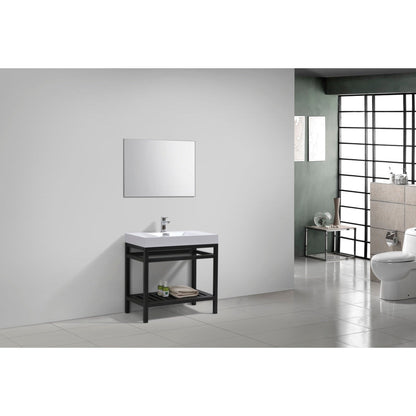 KubeBath Cisco 36" Stainless Steel Matte Black Console Freestanding Modern Bathroom Vanity With Single Integrated Acrylic Sink With Overflow