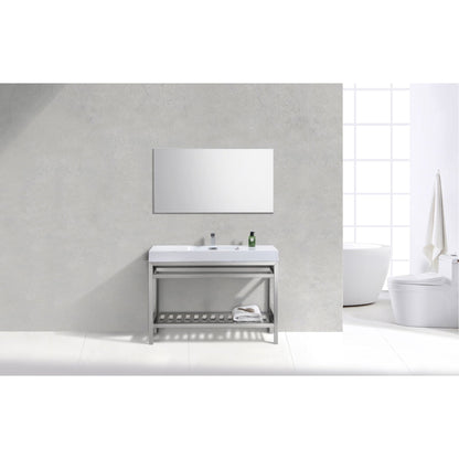 KubeBath Cisco 48" Stainless Steel Chrome Console Freestanding Modern Bathroom Vanity With Single Integrated Acrylic Sink With Overflow