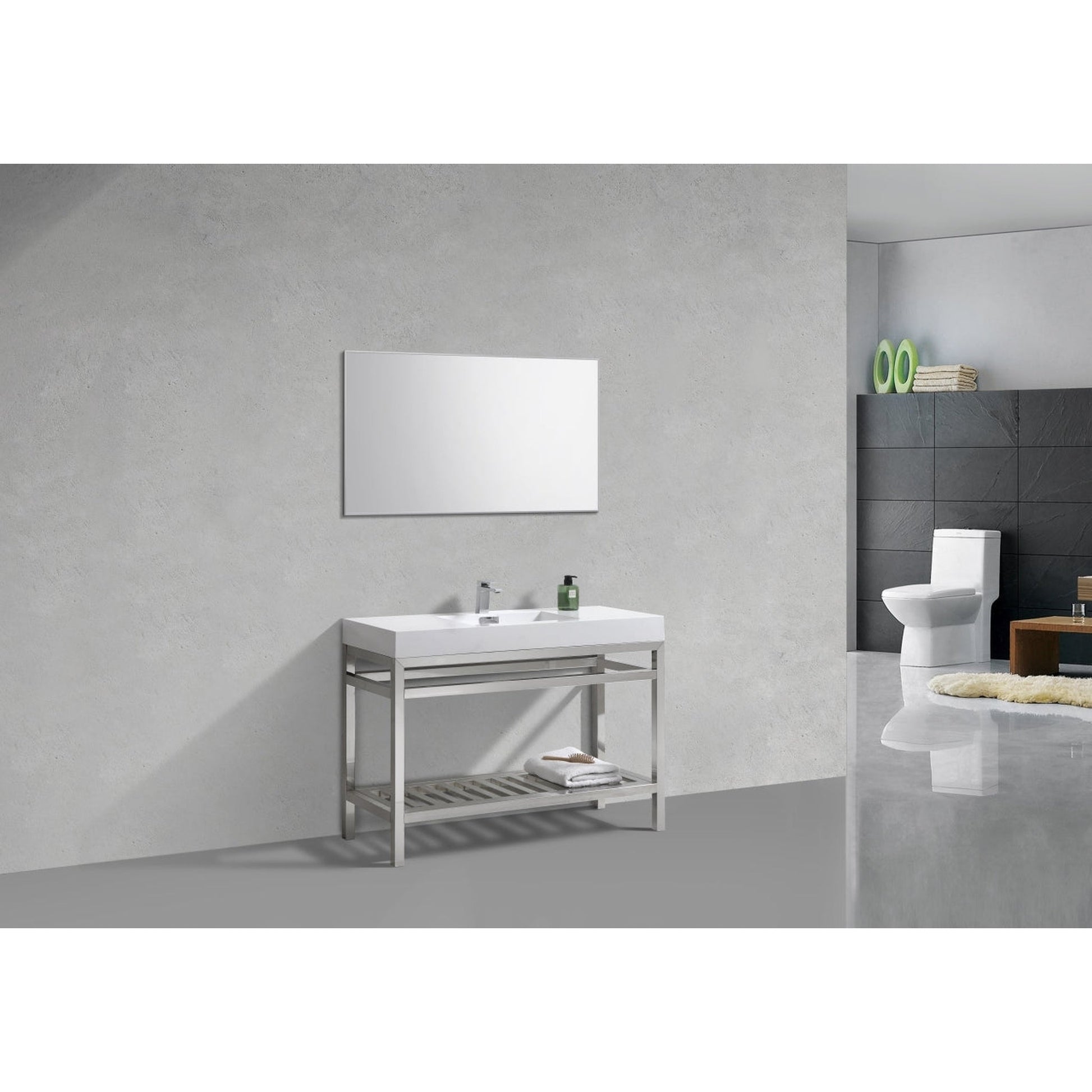 KubeBath Cisco 48" Stainless Steel Chrome Console Freestanding Modern Bathroom Vanity With Single Integrated Acrylic Sink With Overflow