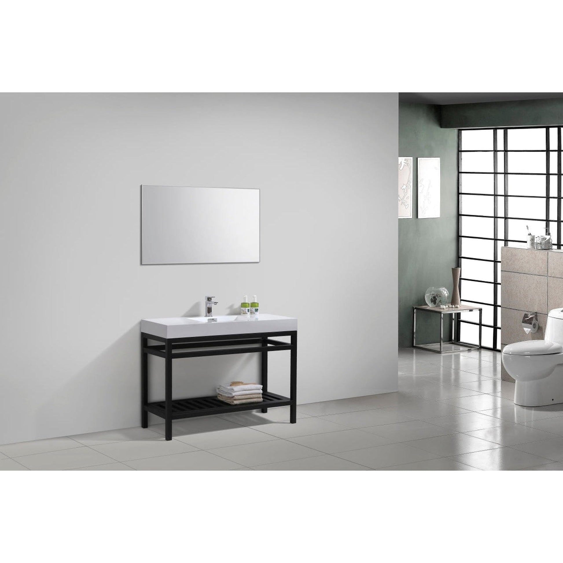 KubeBath Cisco 48" Stainless Steel Matte Black Console Freestanding Modern Bathroom Vanity With Single Integrated Acrylic Sink With Overflow