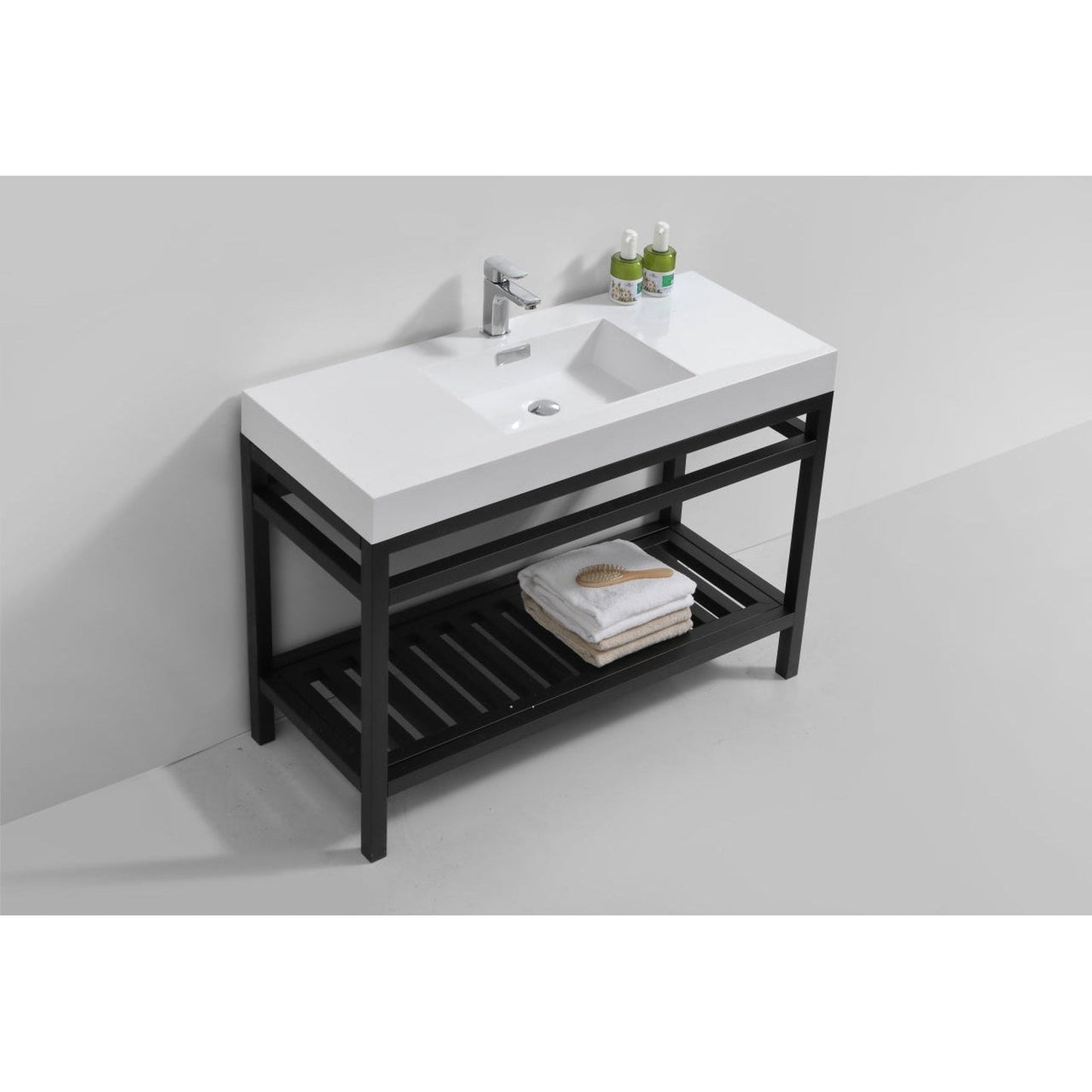KubeBath Cisco 48" Stainless Steel Matte Black Console Freestanding Modern Bathroom Vanity With Single Integrated Acrylic Sink With Overflow