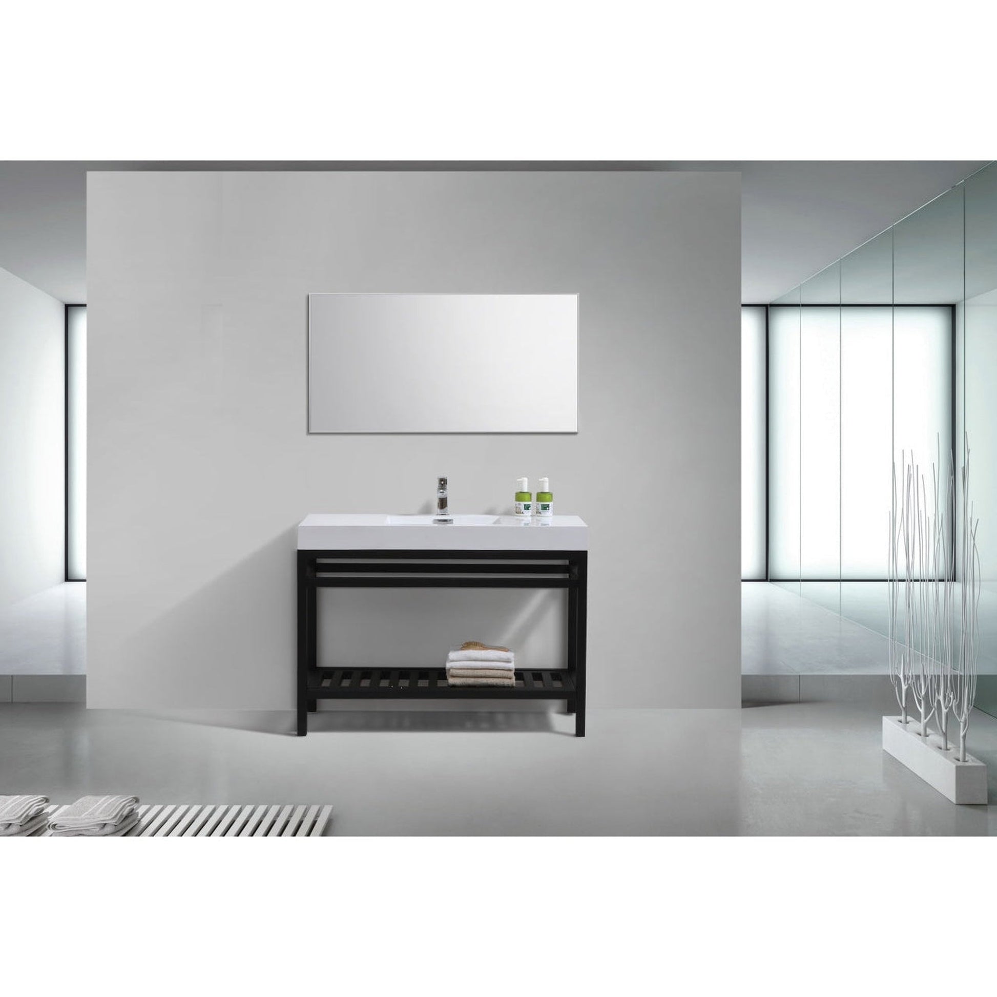 KubeBath Cisco 48" Stainless Steel Matte Black Console Freestanding Modern Bathroom Vanity With Single Integrated Acrylic Sink With Overflow