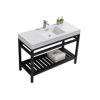 KubeBath Cisco 48" Stainless Steel Matte Black Console Freestanding Modern Bathroom Vanity With Single Integrated Acrylic Sink With Overflow