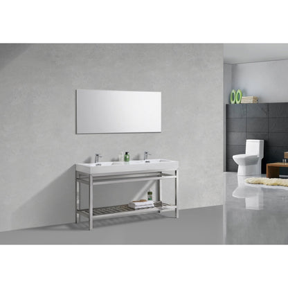KubeBath Cisco 60" Stainless Steel Chrome Console Freestanding Modern Bathroom Vanity With Double Integrated Acrylic Sink With Overflow