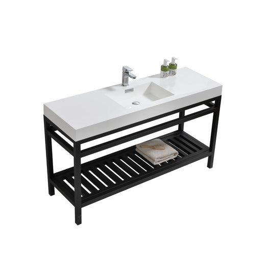 KubeBath Cisco 60" Stainless Steel Matte Black Console Freestanding Modern Bathroom Vanity With Single Integrated Acrylic Sink With Overflow