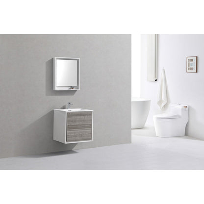 KubeBath DeLusso 24" Ash Gray Wall-Mounted Modern Bathroom Vanity With Single Integrated Acrylic Sink With Overflow