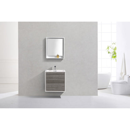 KubeBath DeLusso 24" Ash Gray Wall-Mounted Modern Bathroom Vanity With Single Integrated Acrylic Sink With Overflow