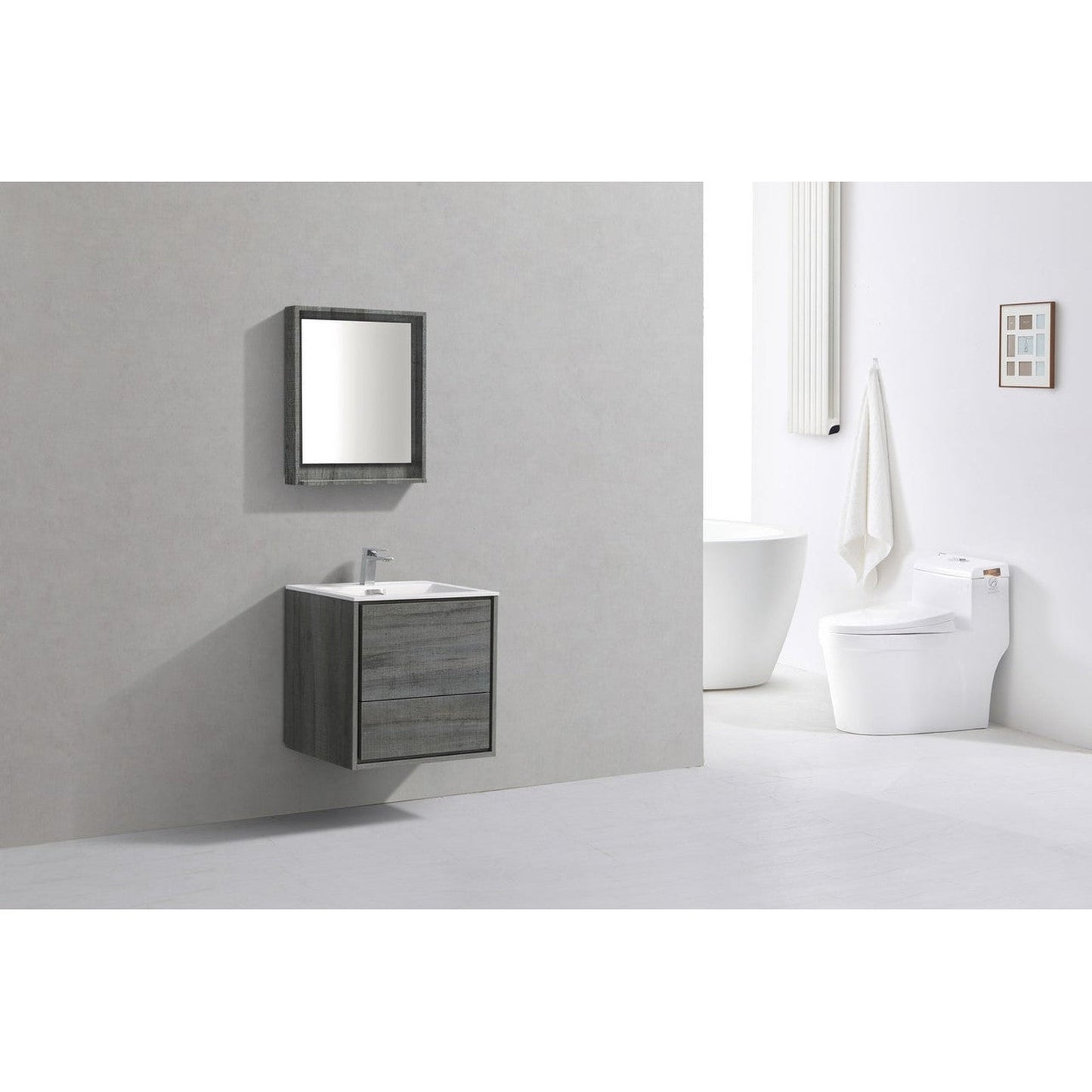 KubeBath DeLusso 24" Ocean Gray Wall-Mounted Modern Bathroom Vanity With Single Integrated Acrylic Sink With Overflow